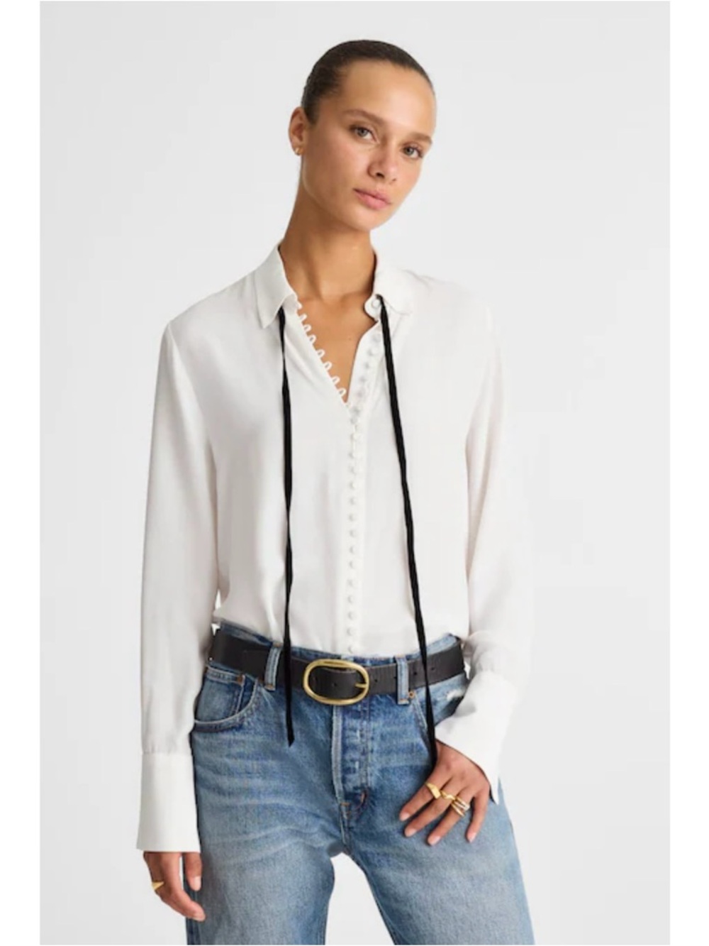 NWT Madewell Necktie Button-Up Top Blouse Winter White